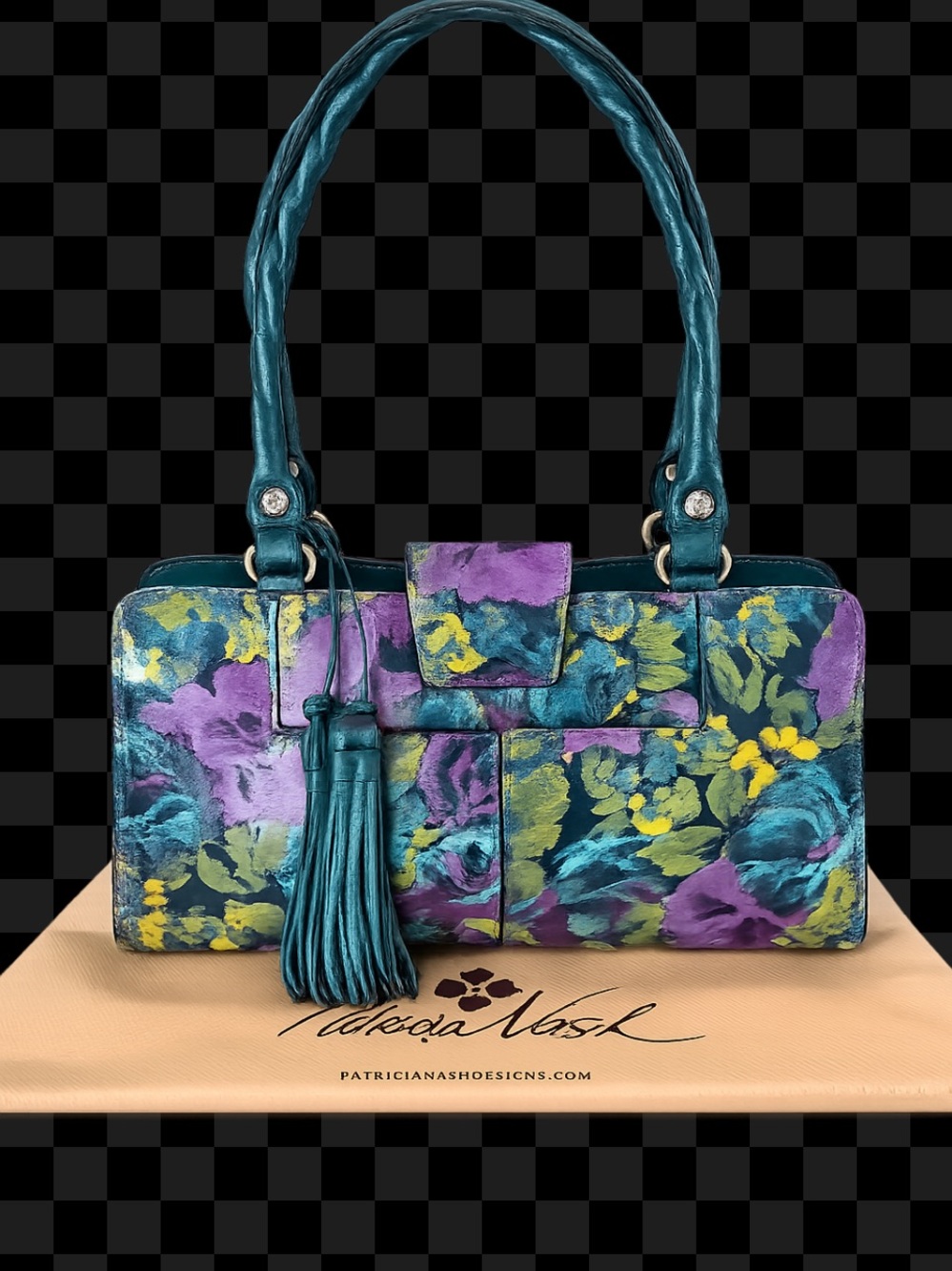 NWT Patricia Nash "Deep Blue Nature"  Shoulder Bag: Teal, Purple & Yellow Accent